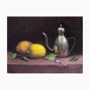 Marco Fariello, Still Life With Lemons, Cruet and Teaspoon, Oil Painting, 2020, Framed