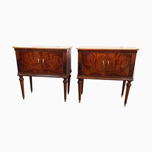 Mid-Century Italian Art Deco White Marble Top Nightstands Bedside Tables, Set of 2