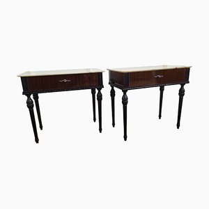 Mid-Century Italian Art Deco Brass Marble Nightstands Bedside End Tables, Set of 2