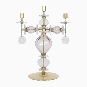 Large Mid-Century Glass and Brass Candelabra by for Boda Sweden, 1960s