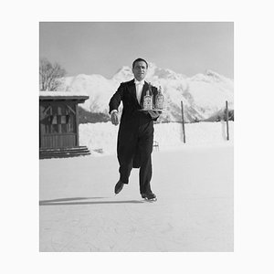 Horace Abrahams/Fox Photos/Getty Images, Skating Waiter, 1938, Black & White Photograph
