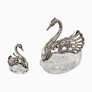 Vintage Silver Bonbonnieres Swans, Set of 2