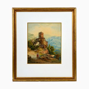 Rizzoni, Italian Mountain Landscape, 19th Century, Watercolor