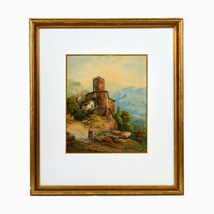 Rizzoni, Paysage de Montagne, Italie, 19ème Siècle, Aquarelle