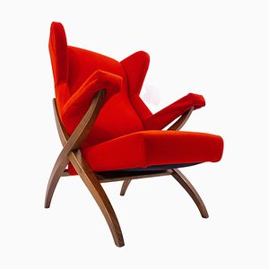Fauteuil Fiorenza Mid-Century Moderne Rouge par Franco Albini pour Arflex, Italie