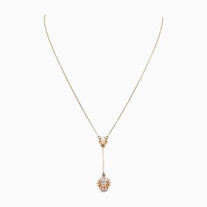 14k Yellow Gold Necklace with Cut Diamond 0.50ct and Bead, 1950s