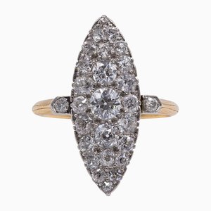 Vintage 18 Karat Gelbgold Navette Ring mit Diamanten 2,80ctw, 1940er