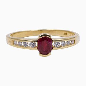 Bague Vintage en Or Jaune 14k avec Rubis 0.20ct et Diamants 0.15ct, 1970s