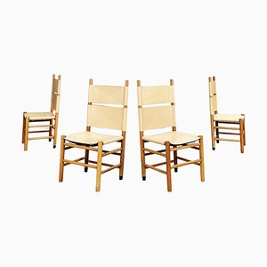 Mid-Century Italian Leather Wooden Chairs Kentucky by Scarpa for Bernini, 1980s, Set of 4