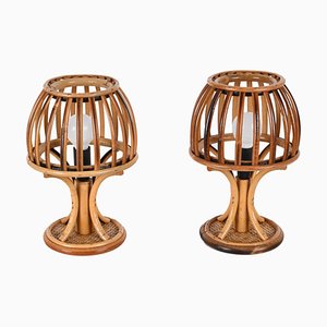 Mid-Century Rattan and Bamboo Table Lamps in the Style of Louis Sognot, 1960s, Set of 2