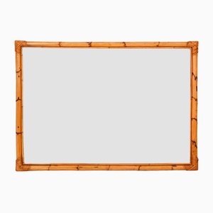 Large Mid-Century Italian Rectangular Mirror with Double Bamboo Cane Frame, 1970s