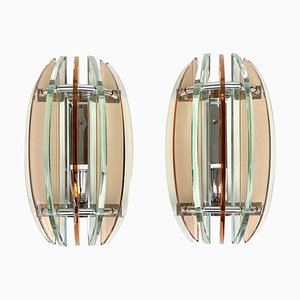 Colored Glass and Chrome Wall Sconces from Veca, Italy, 1970s