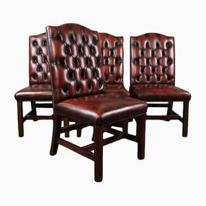 Vintage Leather Chesterfield Dining Room Chairs, Set of 4