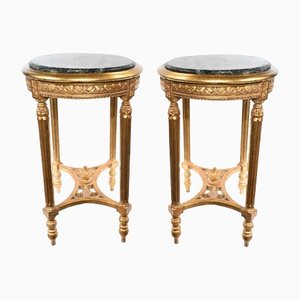 Tables d'Appoint Empire Vintage en Marbre Doré, France, Set de 2