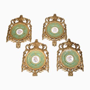 French Porcelain Gilt Cherub Plaques Plates from Sevres, Set of 4