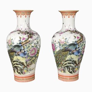 Vases Doucai en Porcelaine avec Peintures de Faisans, Chine, Set de 2