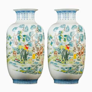 Große chinesische Qing Porzellanvasen, 2er Set