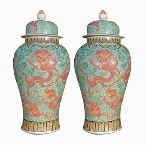 Large Chinese Qianlong Porcelain Dragon Urns Vases Ginger Jars