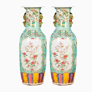Large Chinese Famille Rose Porcelain Vases, Set of 2