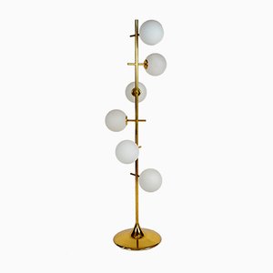 Swiss Brass and Frosted Glass Globes Floor Lamp from Temde, 1970s