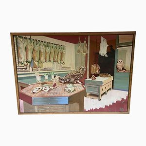 Dutch Artist, The Butchery, 1970s, Oil on Canvas, Framed