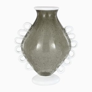 Gray Pulegoso & Lattimo Murano Glass Vase by Martinuzzi for Venini