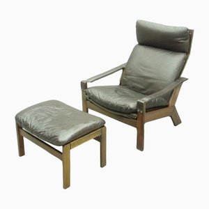 Leather Lounge Chair & Footstool by Ingmar Relling for Westnofa, 1960s, Set of 2