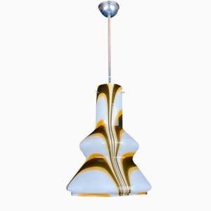 Lámpara colgante Mid-Century de cristal de Murano opalino marrón, años 50