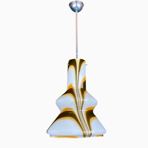 Lampe à Suspension Mid-Century en Verre de Murano Opalin, Italie, 1950s