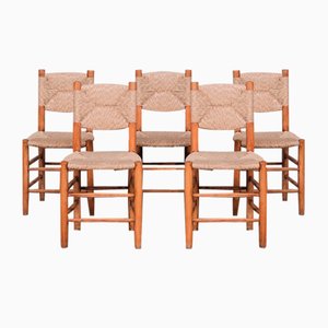 Mid-Century French Rush Model 19 Dining Chairs by Charlotte Perriand, Set of 7