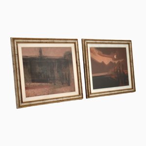 Italian Abstract Paintings, 1980s, Oil on Canvas, Framed, Set of 2