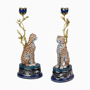 Portacandela in porcellana a forma di leopardo di &Klevering