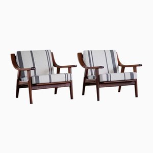Danish Modern Ge-530 Lounge Chairs in Savak Wool by Hans J. Wegner for Getama, 1960s, Set of 2