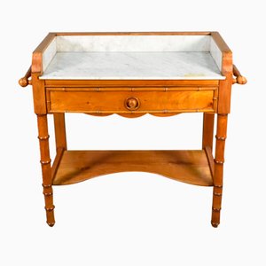 Antique French Louis Philippe Style Washstand in Cherry Wood & Faux Bamboo