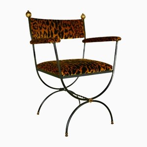 Curule Armchair with Leopard Silk Velvet, 1960s