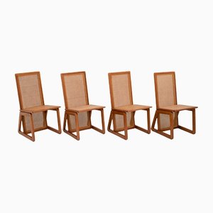 Italian Dining Chairs in Wood & Cane, 1970s, Set of 4