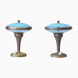Vintage Italian Glass & Brass Table Lamps, 1950s, Set of 2