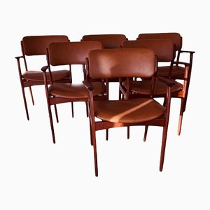 OD50 Armchairs in Teak and Cognac Leather by Erik Buch, Set of 6