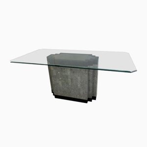 Postmodern Stone & Marble Dining Table with Brass Base and Glass Top, 1980s