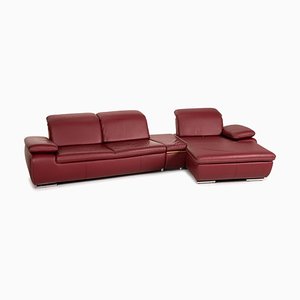 Red Leather Mondo Clair Corner Sofa with Function