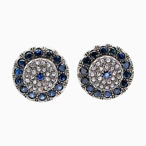 Blue Sapphires Diamond Earrings, Set of 2
