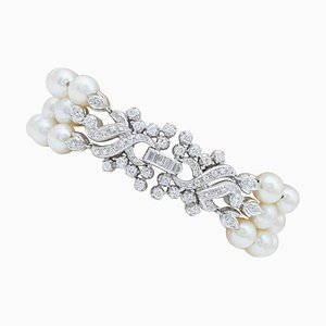 18 Kt White Gold Pearl Diamond Beaded Bracelet
