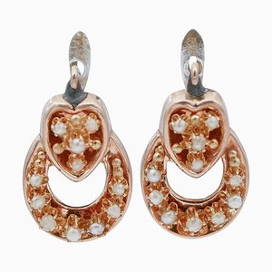 12 Karat Rose Gold Pearls Earrings, Set of 2