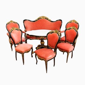 Vintage Baroque Seating and Dining Table, Set of 7