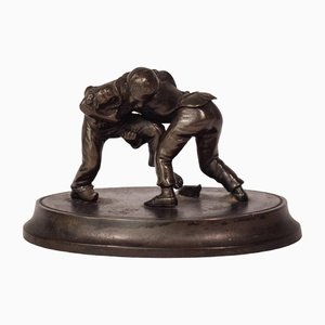 Statuetta di wrestling vintage in bronzo