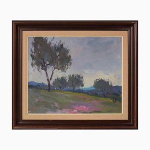 Paysage Expressionniste, 20ème Siècle, Huile sur Toile, Encadrée