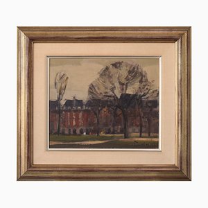 Paisaje con árboles de invierno, siglo XX, óleo sobre lienzo, enmarcado