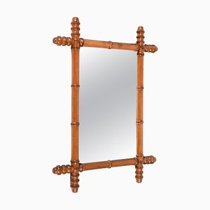 French Art Nouveau Mirror with Beech Faux Bamboo Frame, Early 20th Century