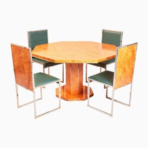 Italienischer Esstisch und Stühle aus Ahorn & Messing von Fratelli Orsenigo, 5er Set