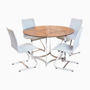 Chrome and Smoked Glass Dining Table and Chairs from Merrow Associates, Set of 5